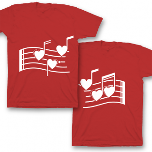 Парные футболки для влюбленных "Нотки-сердечки"